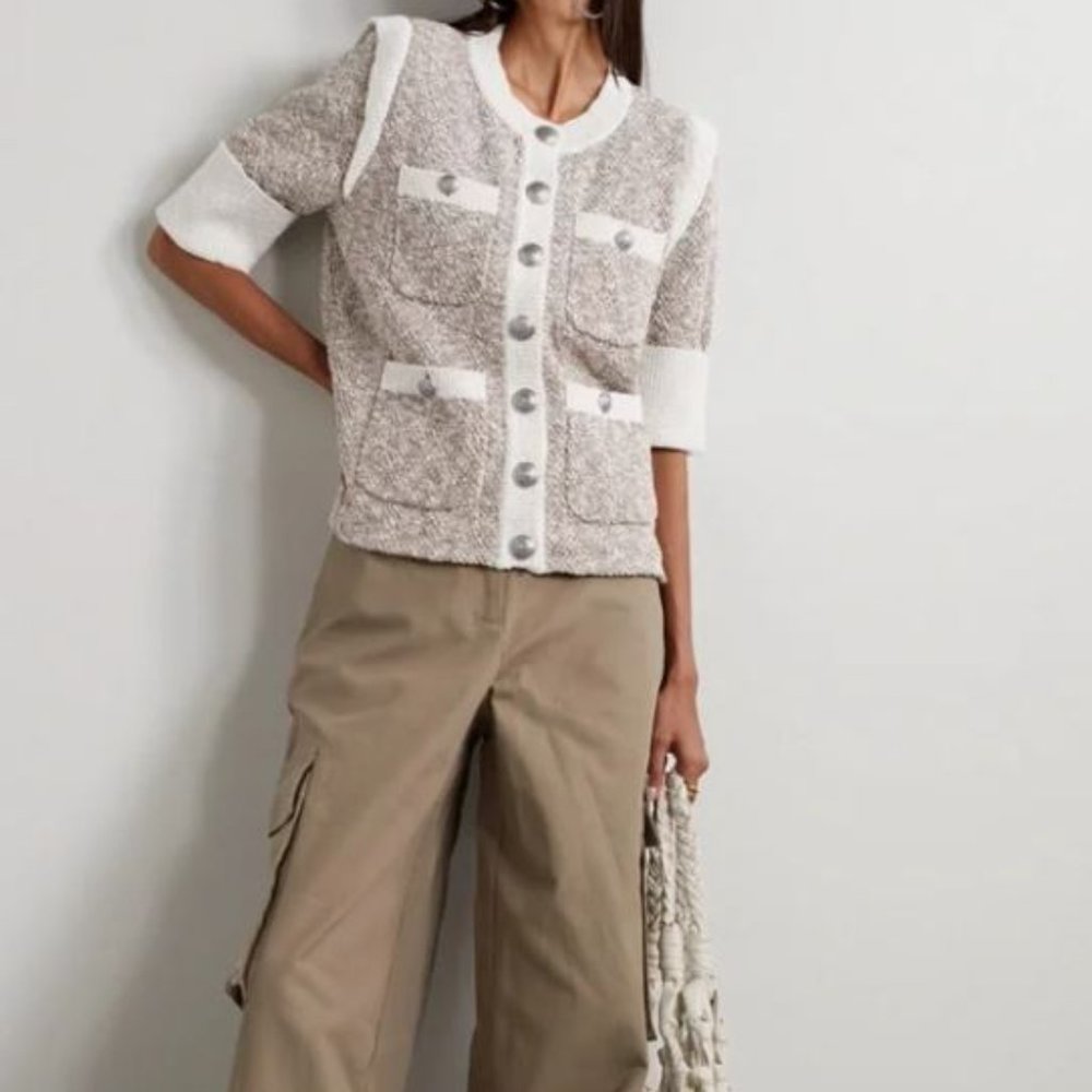 Veronica Beard Kaufman Knit Jacket Ivory/Brown size S